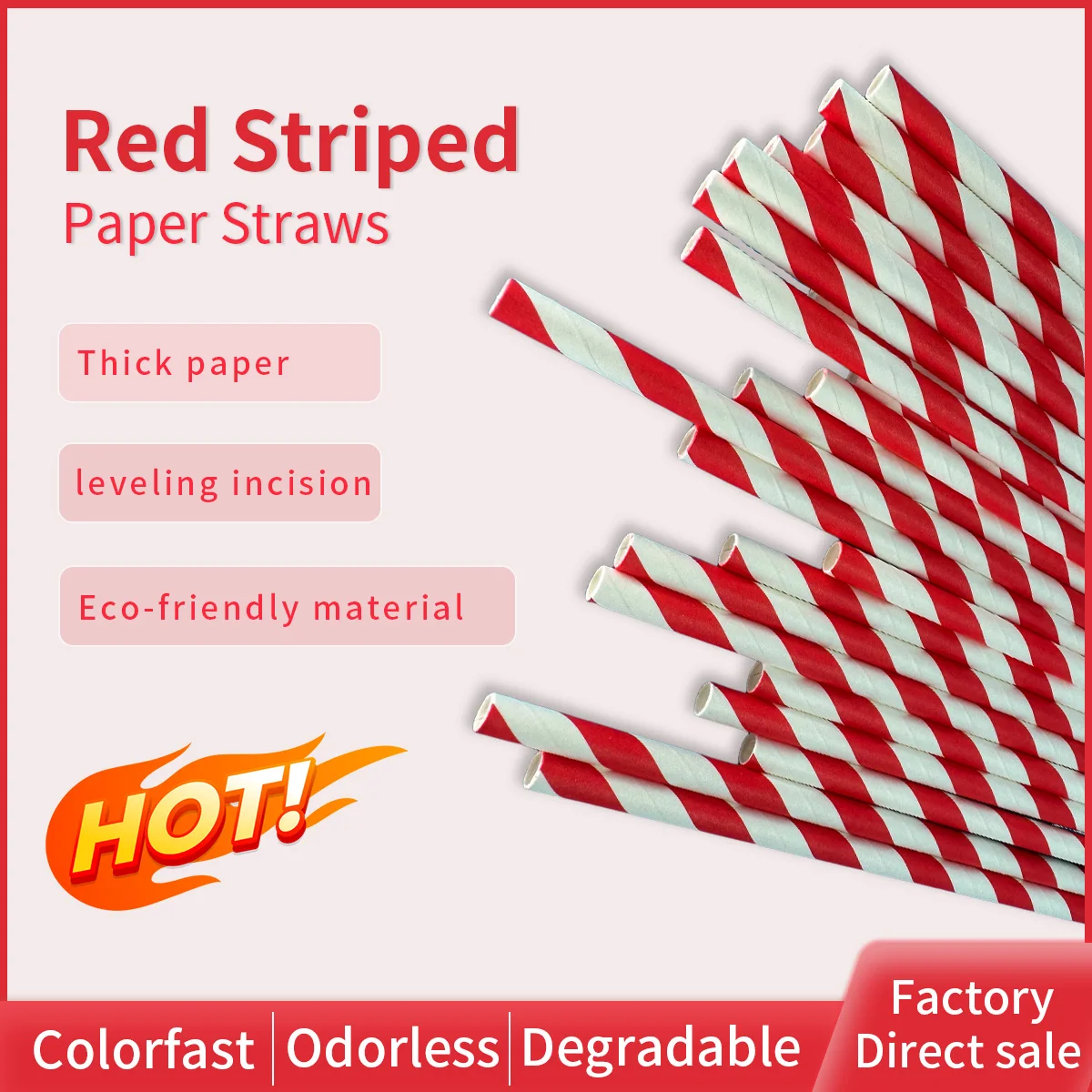 

6*197MM Red & White Striped Bulk Blowholes Milkshake and Drinkware Size Eco-Friendly, Long-Lasting Paper Straws--100 PCS