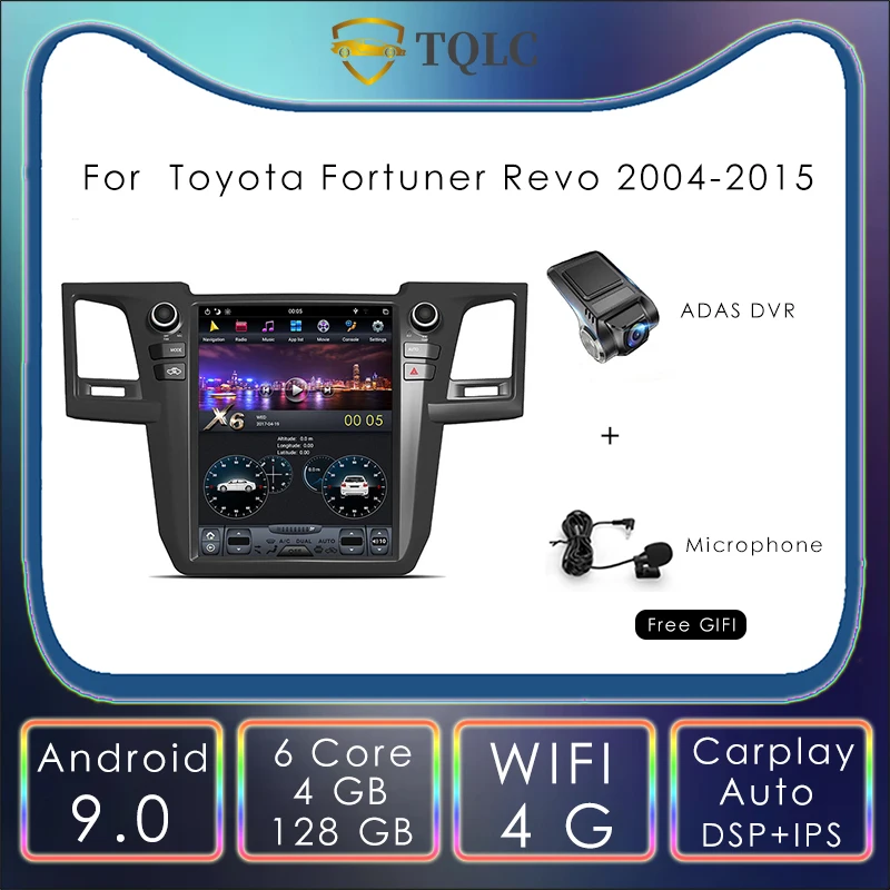 

12.1'' 128G 4G Android Tesla Style Screen Car Stereo Radio Head Unit For Toyota Fortuner Revo 2004-2015 Carplay GPS Navigatio