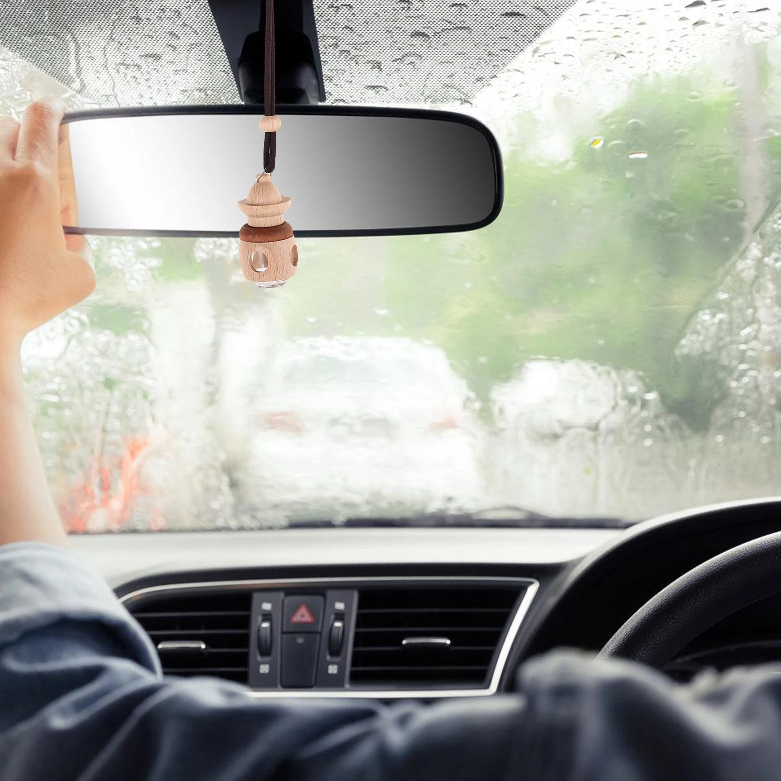 

Perfume Hanging Diffuser Wood Craft Air Freshener Portable Oil Bottle Scents Decor WoodenPENDANT Car Accessories Mirror Bohemian