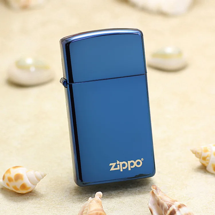 

Genuine Zippo oil lighter copper windproof Narrow Blue ice cigarette Kerosene lighters Gift with anti-counterfeiting code