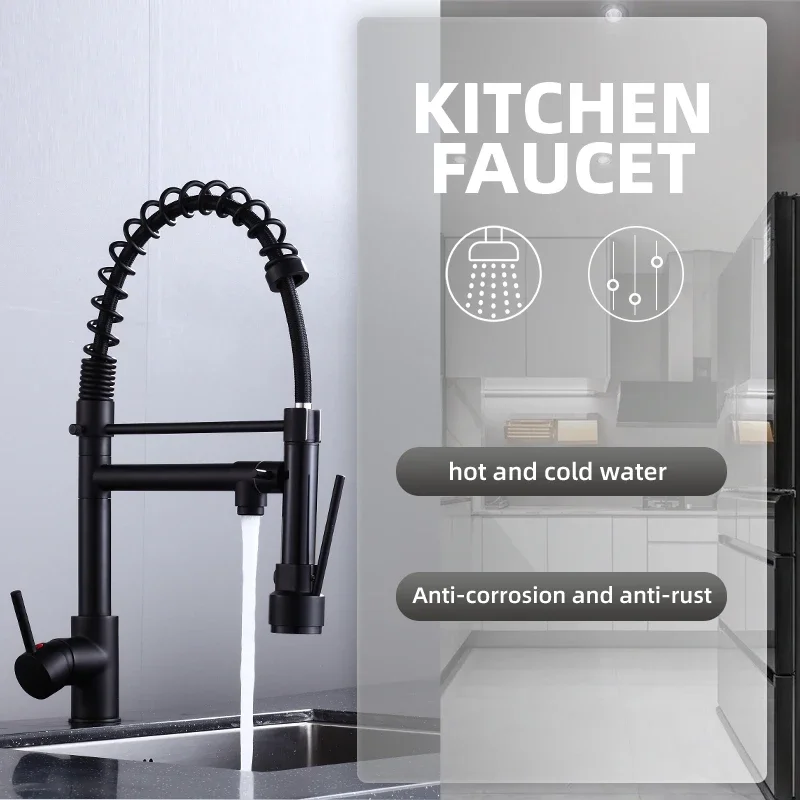 003 Luxury pullout sink taps pull out kitchen faucet matt black with pull down sprayer kitchen tap kitchen sink faucet