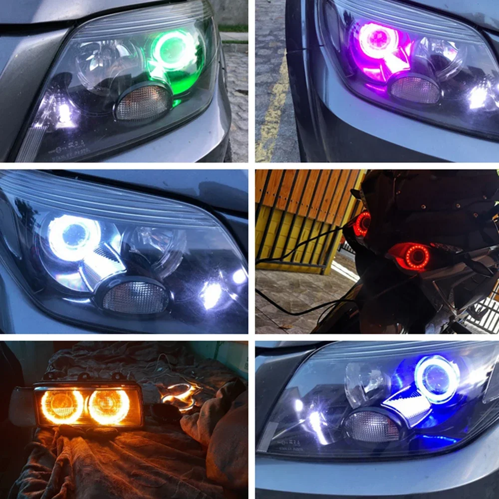 2PCS Car Rings COB RGB 60MM 70MM 80MM 90MM  100MM 110MM 120MM LED Halo Rings Headlight Car Angel Eyes Mobile APP With Cover