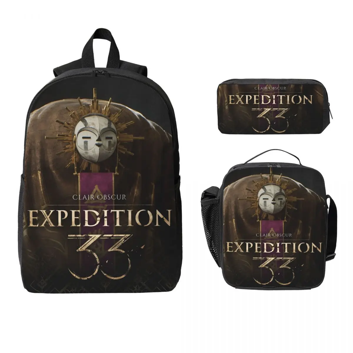 3Pcs Clair Obscur Expedition 33 Backpack Set for Children Pen Bags Bookbag Sets with Lunch Box For School Students Daypack
