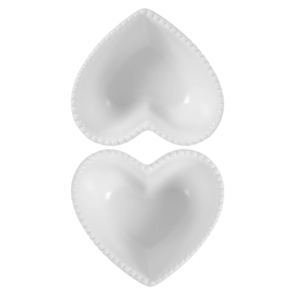 

2Pcs Heart Shaped Ceramic Plates Pure White Nordic Style Dessert Cake Pudding Bowls for Snacks Soup Cereal Baking