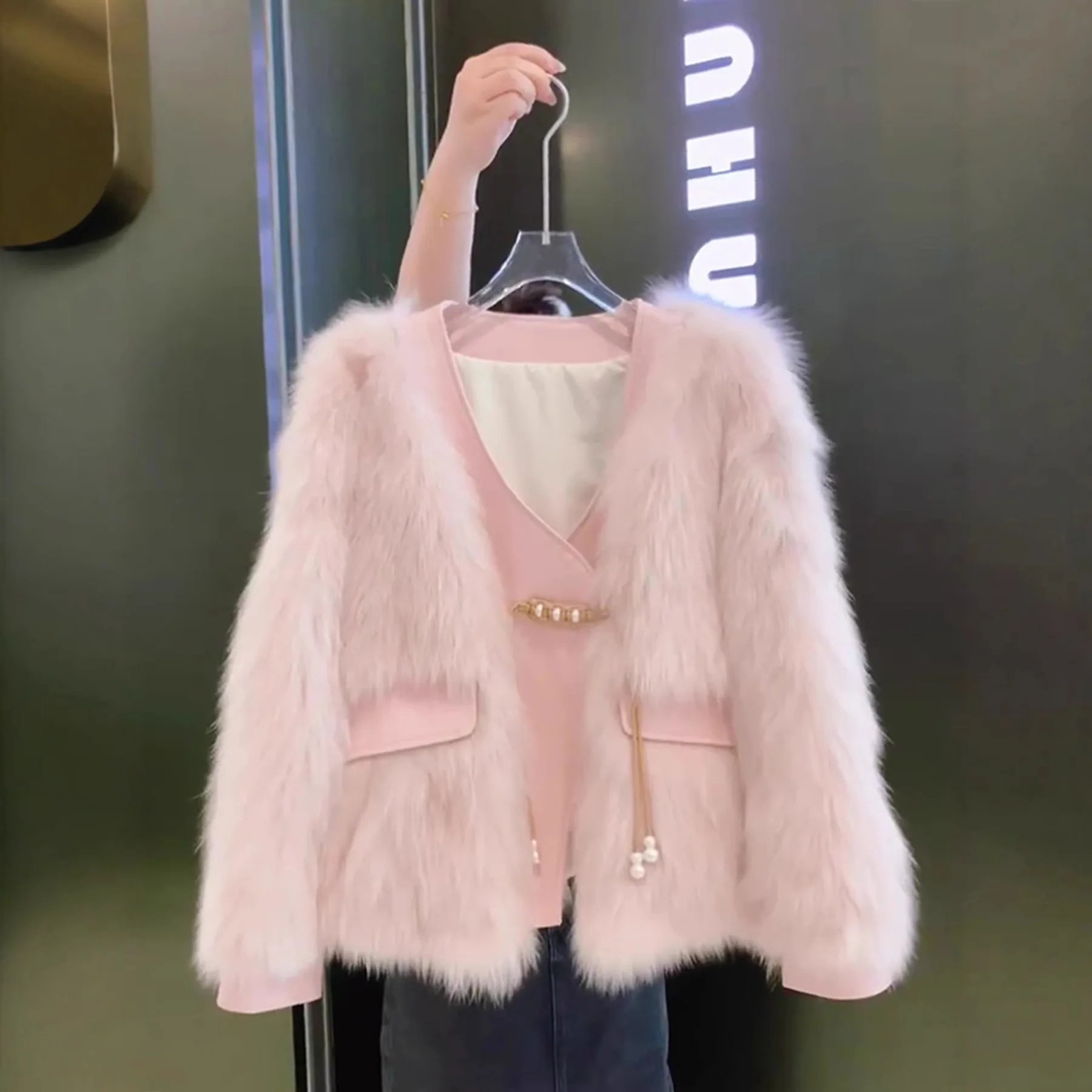 سترة نسائية من الفرو الصناعي معاطف نسائية متوسطة الطول خارج الصخور غير رسمية بدون ياقة على طراز السائق يلتف فوق الركبة عصرية دافئة