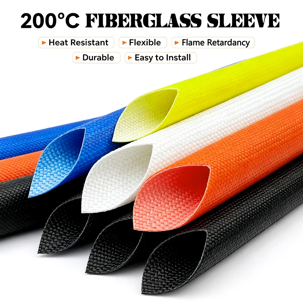1–20mm ID 200°C Fiberglass Insulation Tube  Heat Resistant Silicone Resin Braided Flame Proof Sleeve For Machinery Cable Wiring