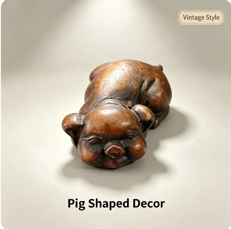 Vintage Pig Shaped Decorative Figurine Resin Animal Statue Brown Craft Ornament for Home Office Desktop Shelf Display Decor Gift