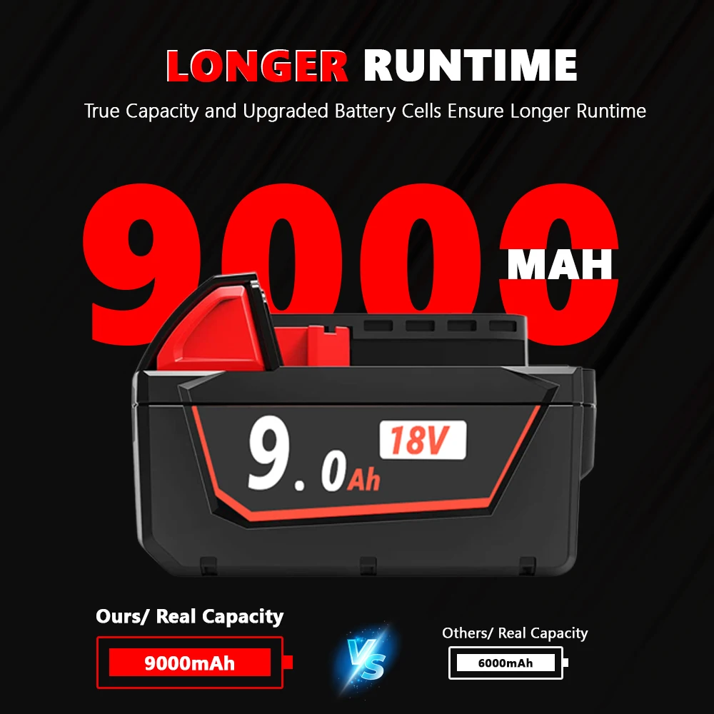 E-power M18 High Capacity Li-ion Battery 18V 9Ah 9000mAh Replacement for Drill Impact Driver Power Tool