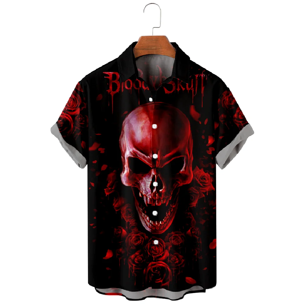 Casual Shirts for Men Dance Skeleton Print Shirts Short Sleeve Patchwork Design Summer Beach Vacation Tops Breathable