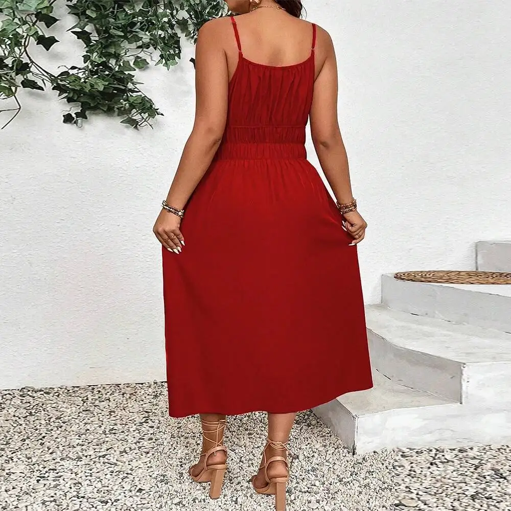 

Size 2025 Women's Plus Artistic Camisole Dress Temperament Seaside Vacation Long Dress 2025 Party Summer Elegantes Casual Y2k