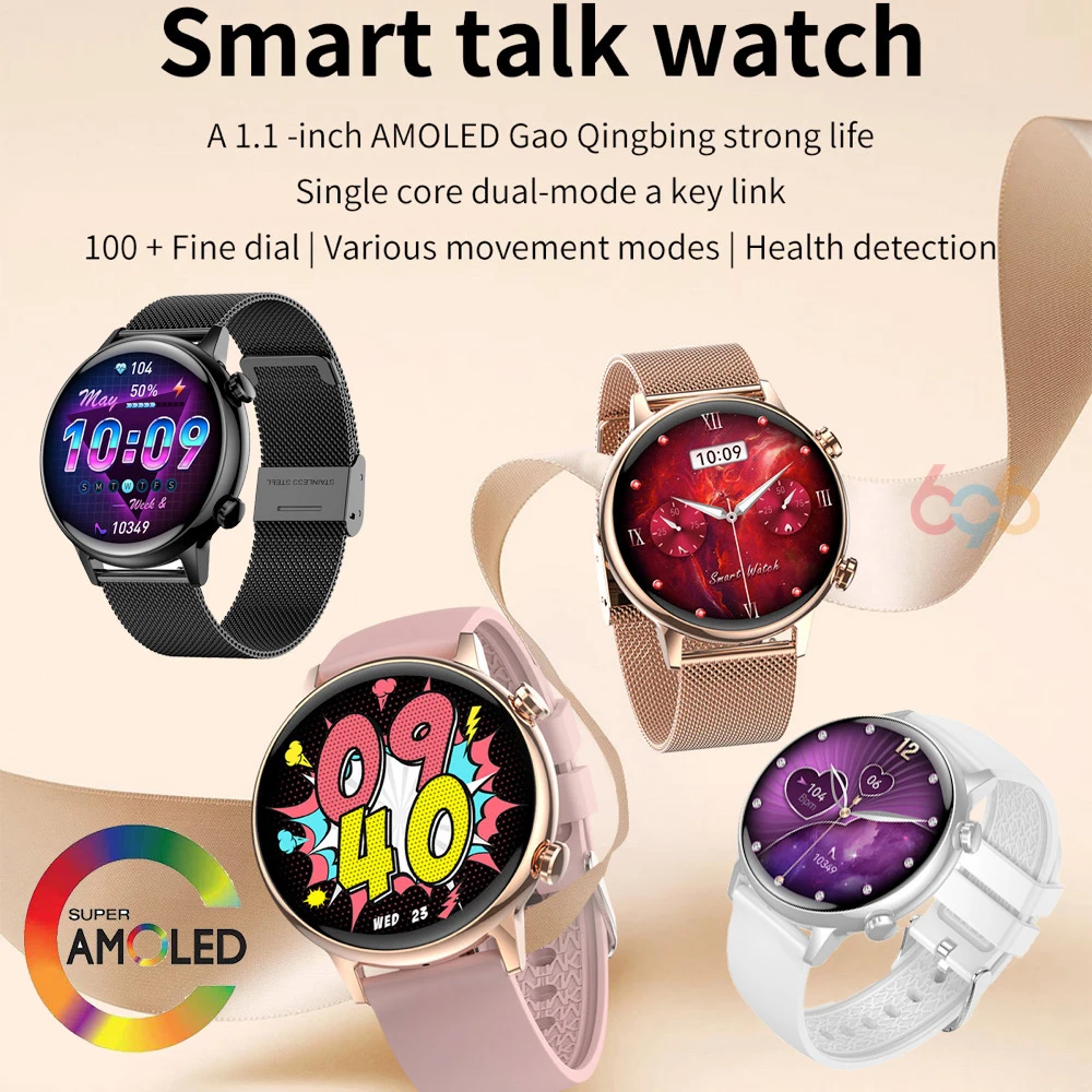 

Smart Watch AMOLED Screen Blue Tooth Call NFC Heartrate Blood Pressure Oxygen Waterproof Voice Assistant Sports Women Smartwatch