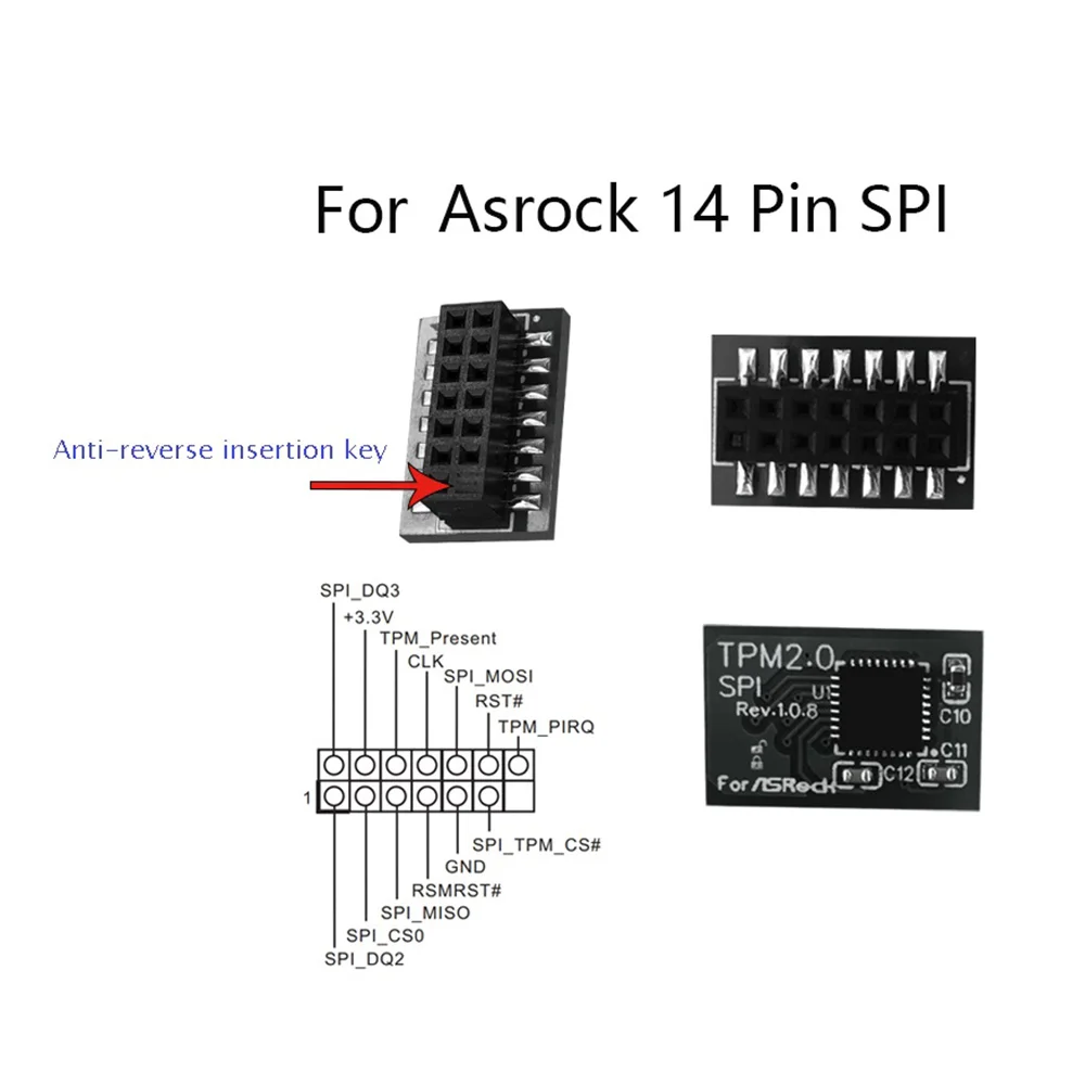 โมดูลรักษาความปลอดภัยสำหรับเมนบอร์ด ASROCK โมดูลการ์ดโมดูลรักษาความปลอดภัยสำหรับ TPM2.0 SPI 14ขา TPM 2.0