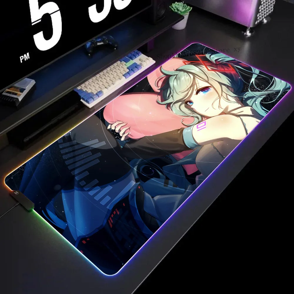 Hatsune Miku Hugging A Heart Stuffed Mousepad XXL RGB Gaming Mouse Pads HD Black Gamer Accessories Large LED