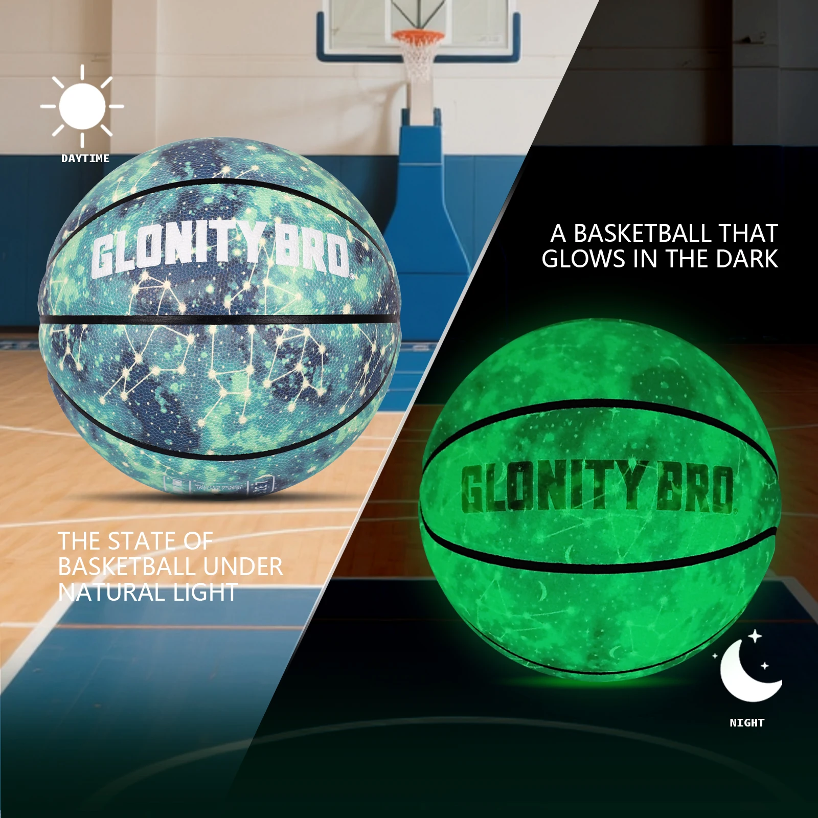 

Glowing Leather Green Luminous Basketball Gift For Boys Girls,In&Outdoor Night Game Ball Size 7(29.5") / 6(28.5") / 5 (27.5")