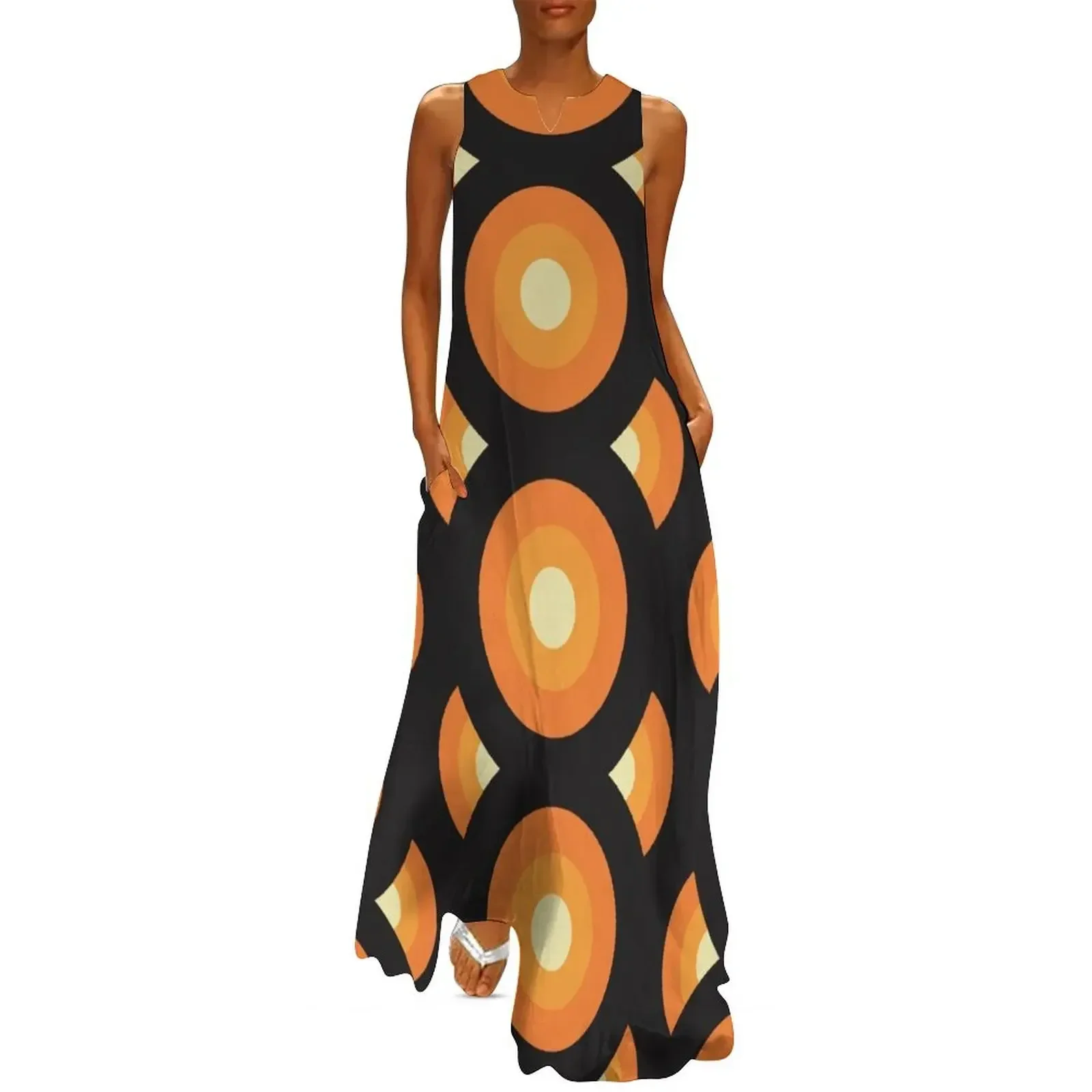 

Retro 60s 70s Geometric Pattern Long Dress women's luxury party dress Women's dress prom dresses