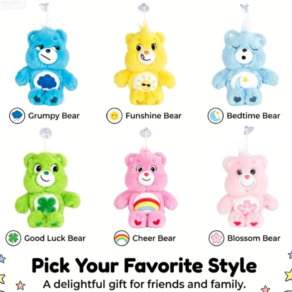 Genuine Care Bears 22cm Suction Cup Plush Pendant Shiny Love Bear Cartoon Doll Home Office Decor Birthday Holiday Gift for Girls