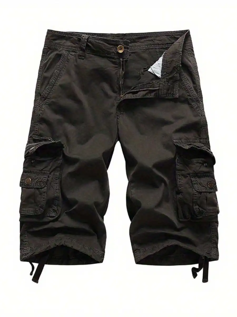 Mens Cargo Shorts Summer Mid Waist Relaxed Fit Knee Length Beach Shorts With Pockets