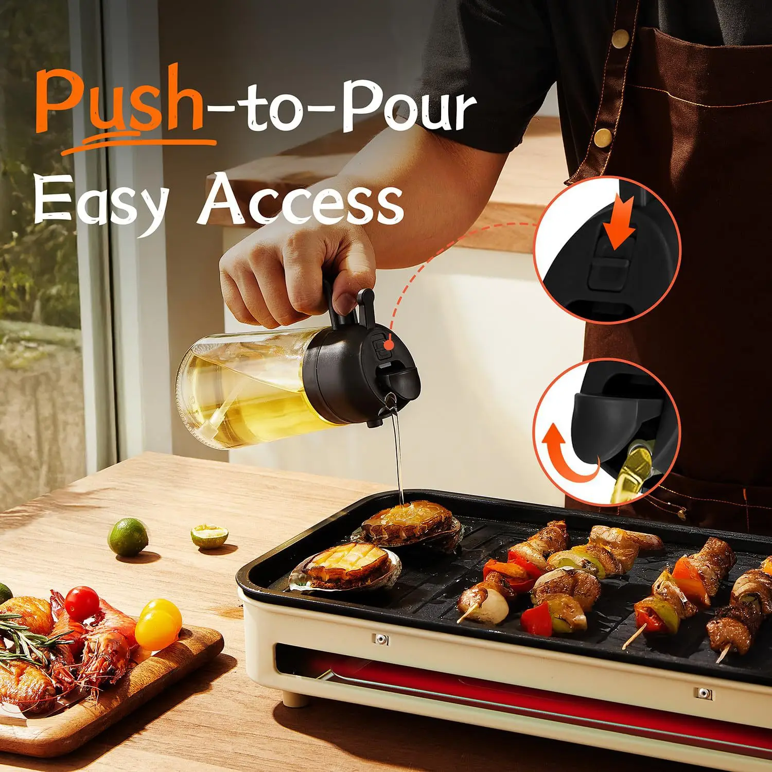 Multi-functional 2-in-1 Oil Spray Bottle, 470ml Leakproof Glass Oil Dispenser, Kitchen Cooking Gadget for Olive Oil,  Soy Sauce