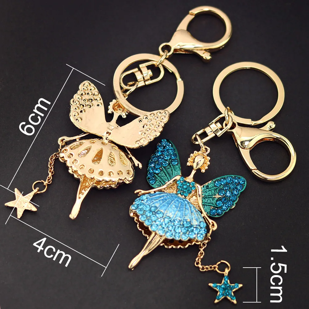 Angel Girl Keychain Rhinestone Crystal Key Chain Key Ring Holder Bag Pendant Accessories Cute Women Enamel Keyring for Car K403