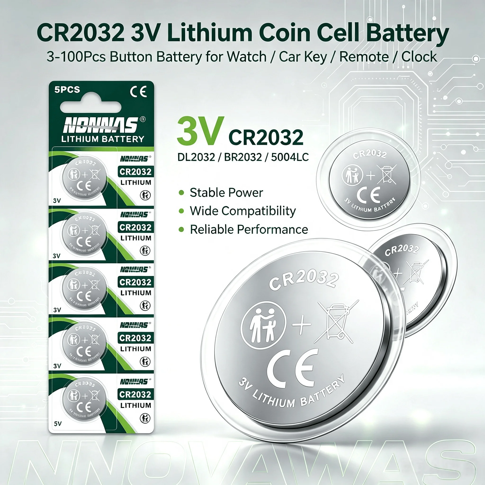 5-100Pcs CR2032 3V Lithium Coin Cell Button Battery DL2032 BR2032 5004LC For Watch Car Key Fob Remote Clock Electronic Device