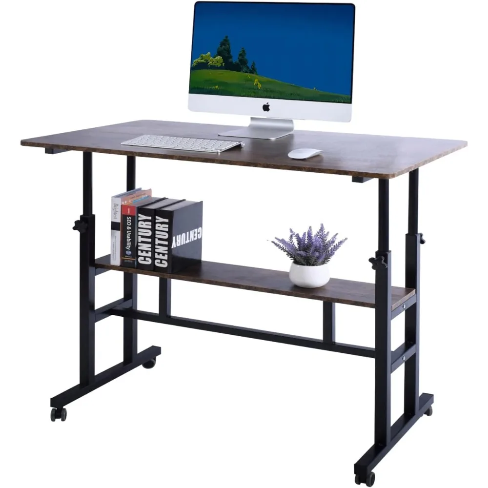 

Adjustable Computer Double-Layer, Rolling Wheels Home Office Workstation, Portable Laptop Table Sitting