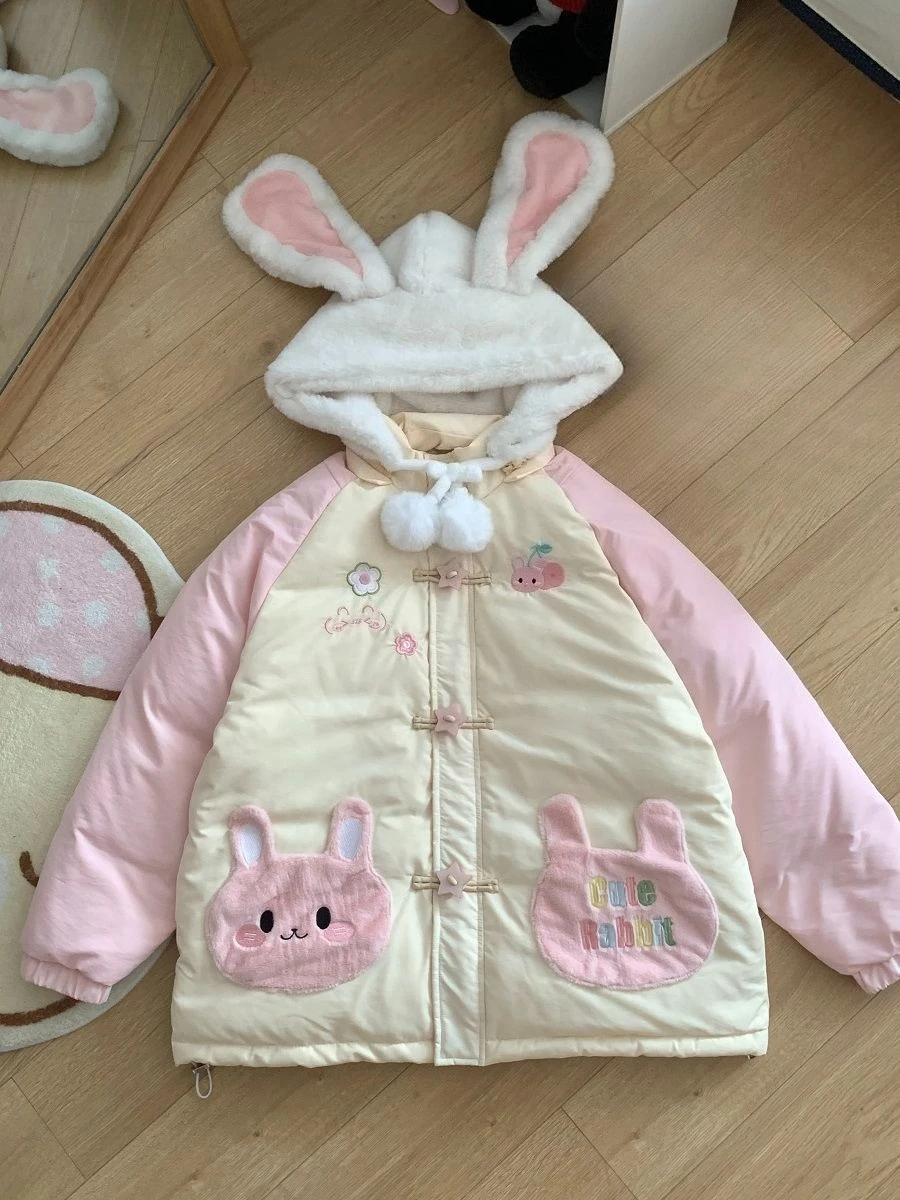 

Japanese Kawaii Sweatshirt Long Sleeve Cute Rabbit Ears Decoration Women Casual Sweet Style Cartoon Print Hoodie Autumn Coat