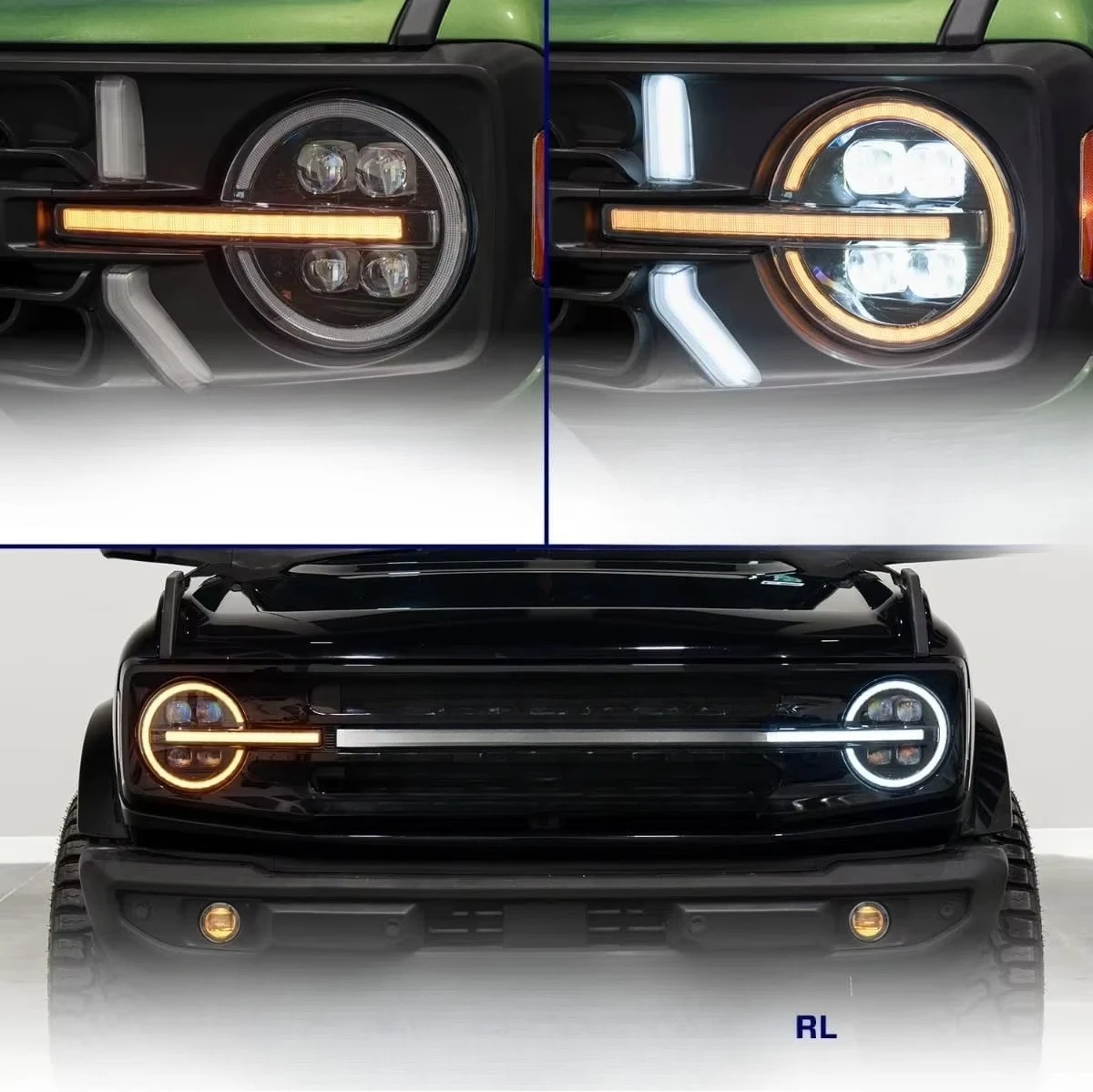Projector Full LED Headlight White Amber DRL 12V New Direct Replacement 60W for Bronco 2021-2024 Electric Motor Left/Right Side