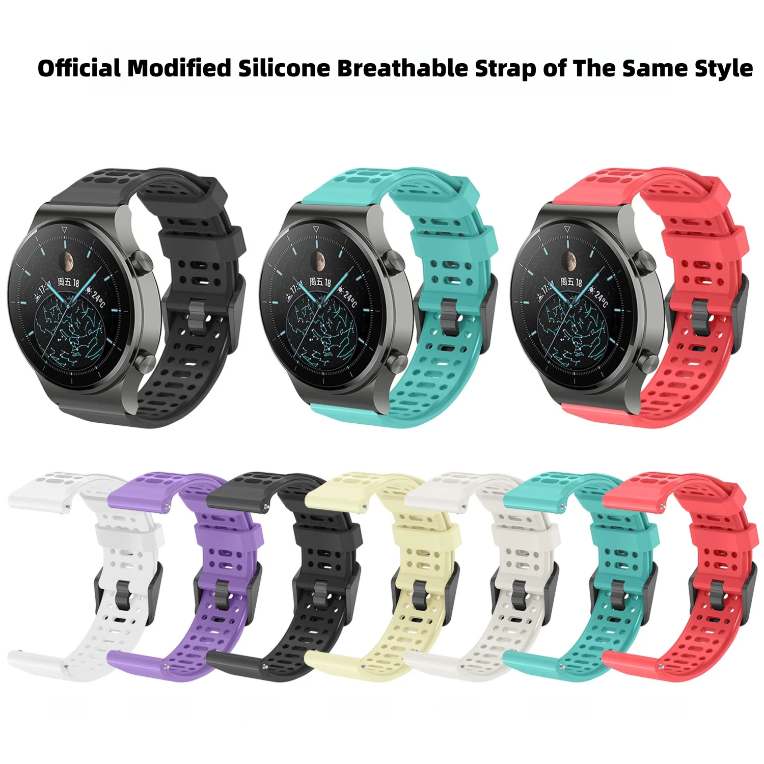 20mm 22mm Universal Watch Band with Breathable Air Hole Quick Release Waterproof Soft Silicone For Huawei Samsung  Amazfit Coros