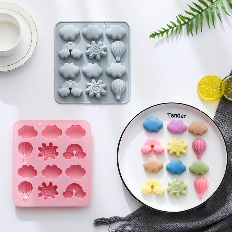 12Pattern Hot Air Balloon Sun Rainbow Shaped Silicone Mold Soft Candy Chocolate Cake Baby Food Styling Pink Kitchen Supplies