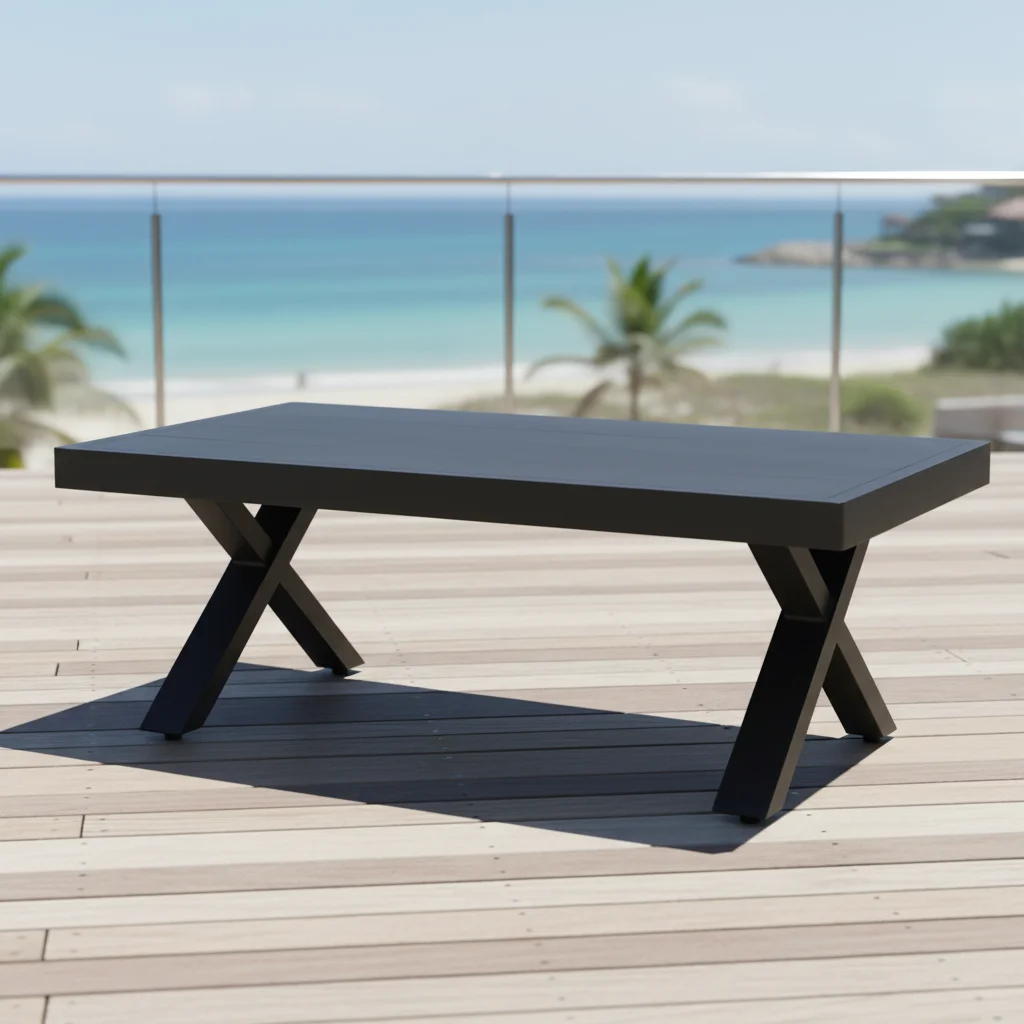 do- Outdoor Patio Daphne X Leg White Charcoal Metal Architecture Rectangle Coffee Table