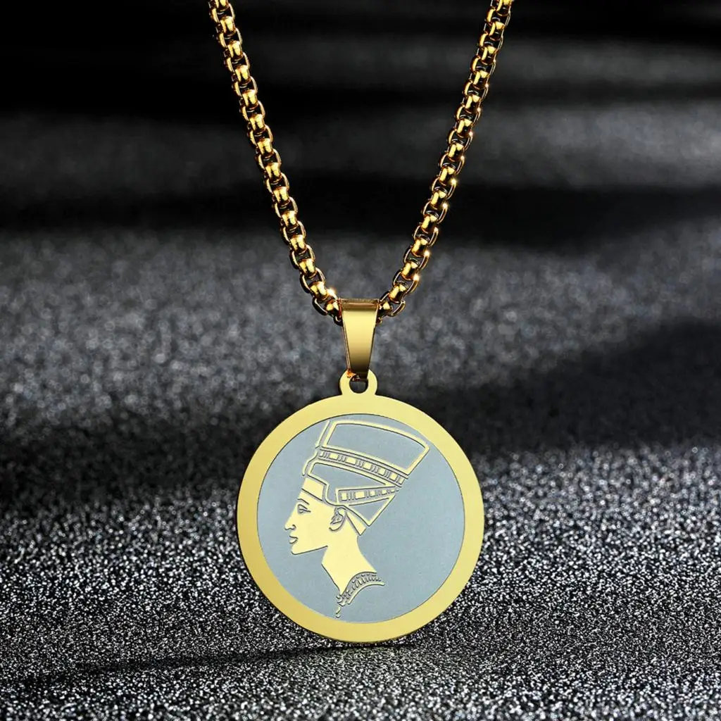 

Kinitial Nefertiti Necklace, Ancient Egypt Pendant, Engraved Nefertiti Charm, Queen of Egypt Pendant, Egyptian Necklace,