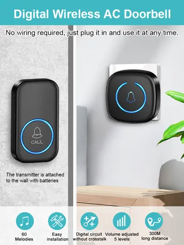 Wireless Doorbell Intelligent Welcome Door Bell 300M/984 FT Remote 60 Songs Melodies Home Smart Doorbell US EU UK Plug Optional