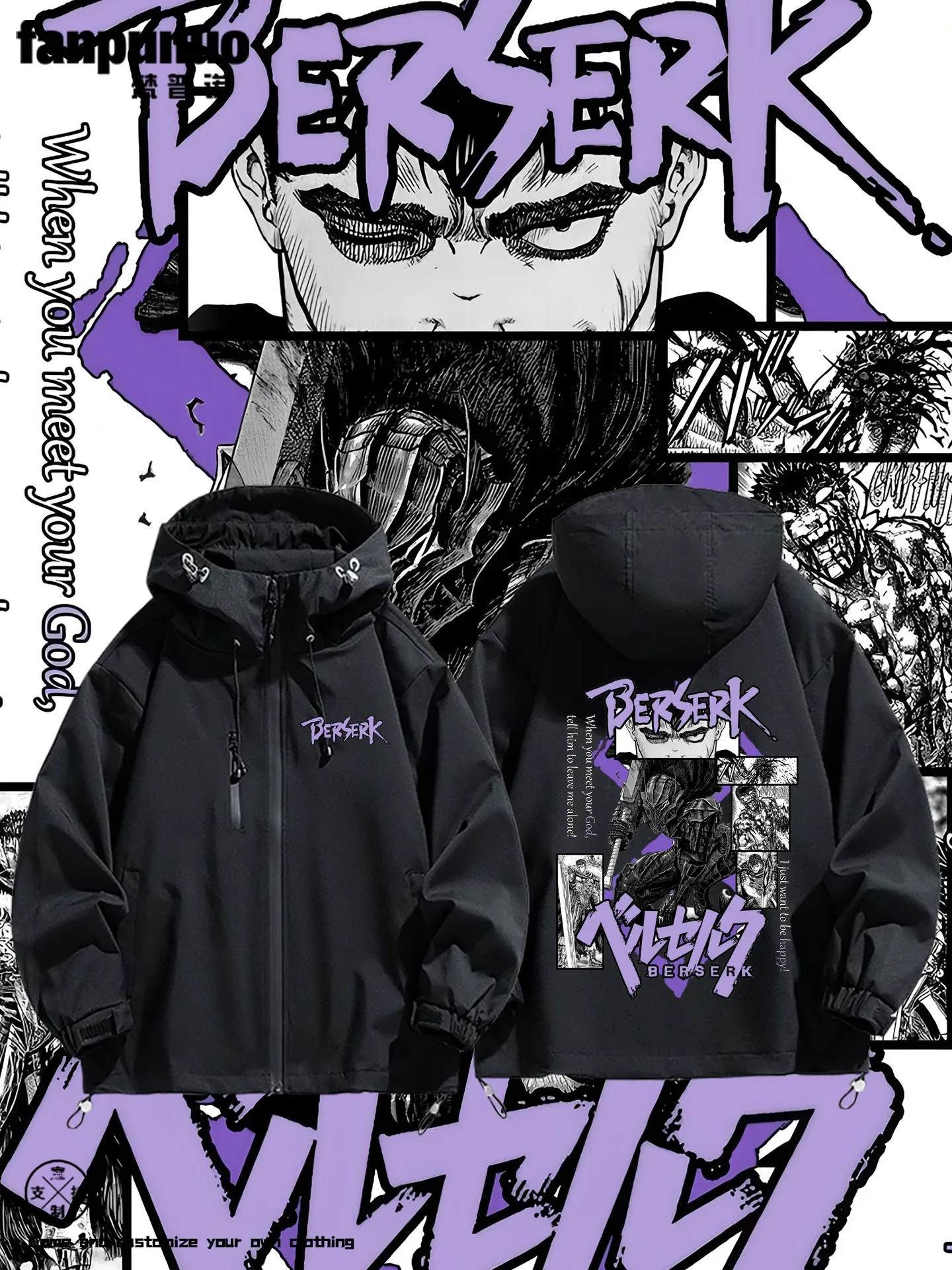 

Casual Sle Men's Jaet Anime Knight Windbreaker Outerwear Polyester Fiber Long Sve Zipper Closure Hooded Coat for Autum...