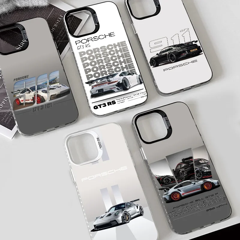 1PC 911 P-Porsche 992 GT3RS Phone Case Phone Case IMD color silver shell For iPhone 16 15 14 13 12 11 Pro Max Plus