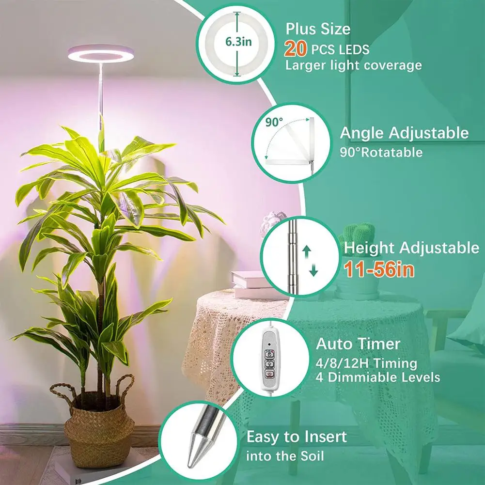 Led Telescopic Plant Grow Light Full Spectrum Timing Plant Growing Lamp For Succulent Flowers Indoor Plants