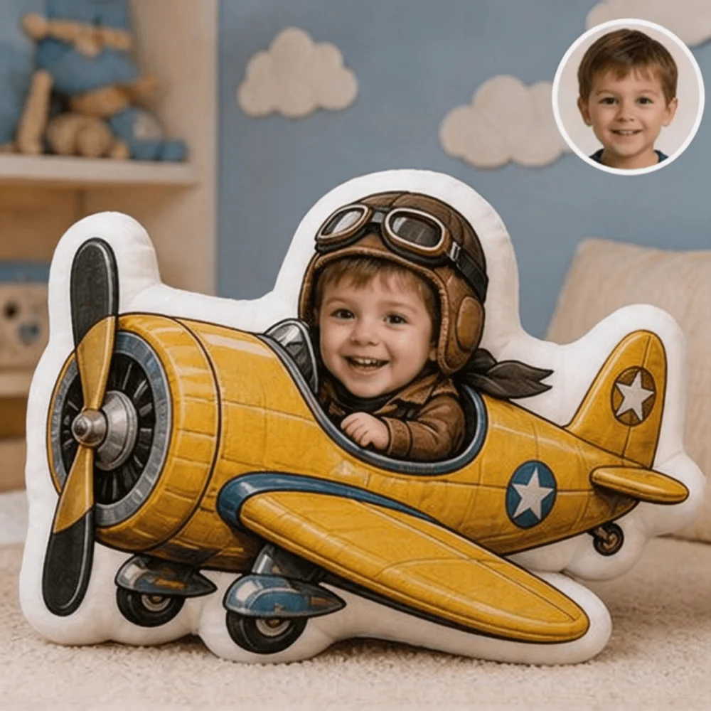 Customized Photo Airplane-Shaped Throw Pillow, Personalized Face-Decorated Cushion, Double-Sided Printed Decorative Pillow, Suitable for Sofa and Bedroom, Unique Gift for Adults, Perfect for Birthday Gifts, Father's Day, Housewarming Gifts