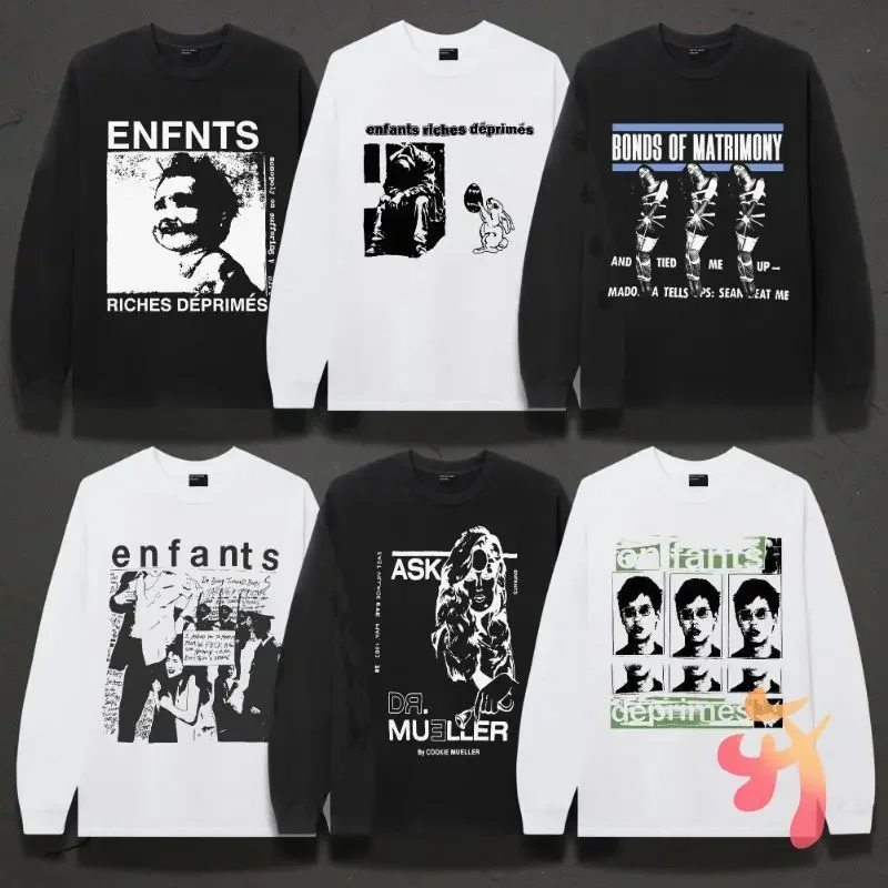 24ss Street ERD Sweatshirts Cotton Graffiti Portrait Letter Print Round Neck Pullover Enfants Riches Deprimes Long Sleeve Tshirt