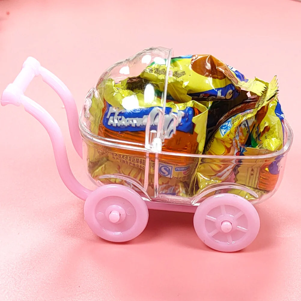

12 pcs Transparent Plastic Candy Storage Container Stroller Shaped Creative Kids Simulation Trolley Gift For 100 Days Baby