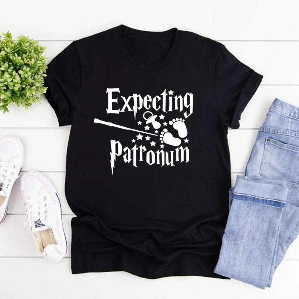 Expecting Patronum T Shirt Baby Announcement T-shirts Pregnancy Announcement Tshirt Women Pregnancy Gift Maternity T-Shirt Tops