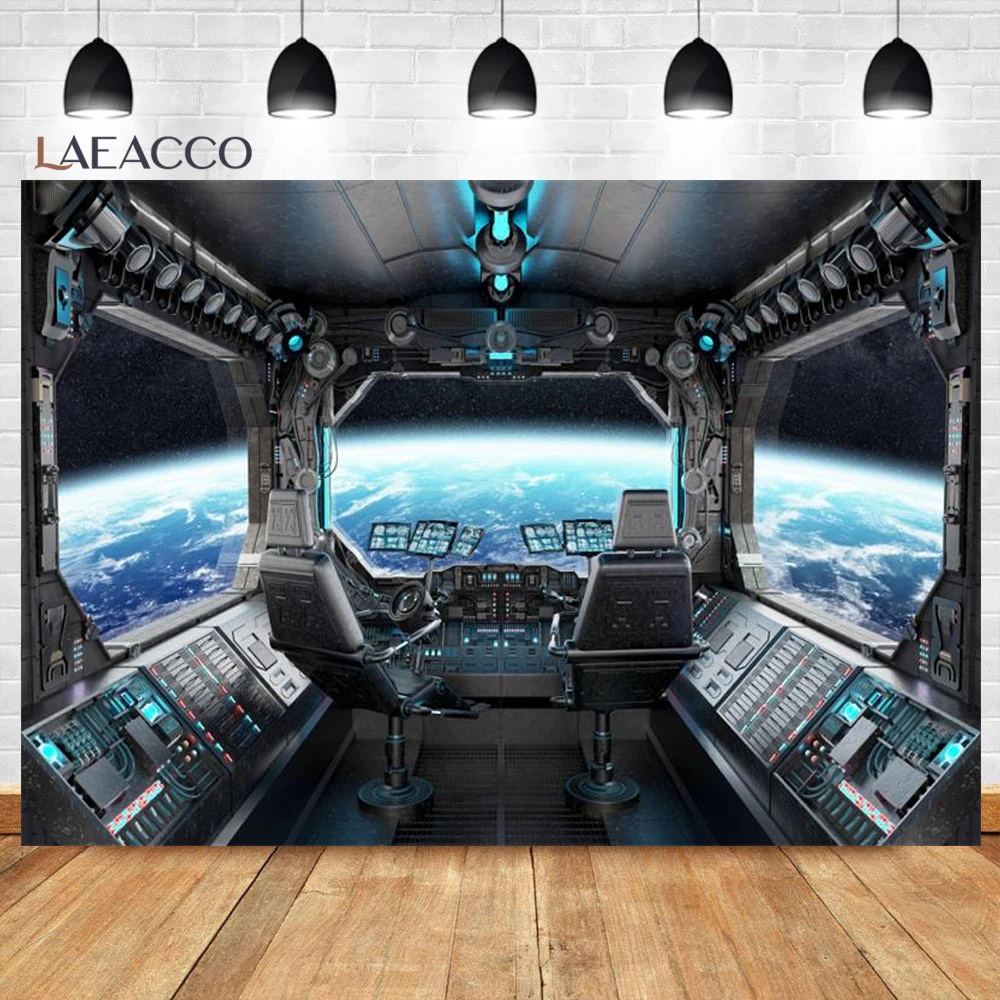 Universe Space Station Capsule Spaceship Astronaut Photography Backgrounds Boy Birthday Starry Sky Backdrops For Photo Studio