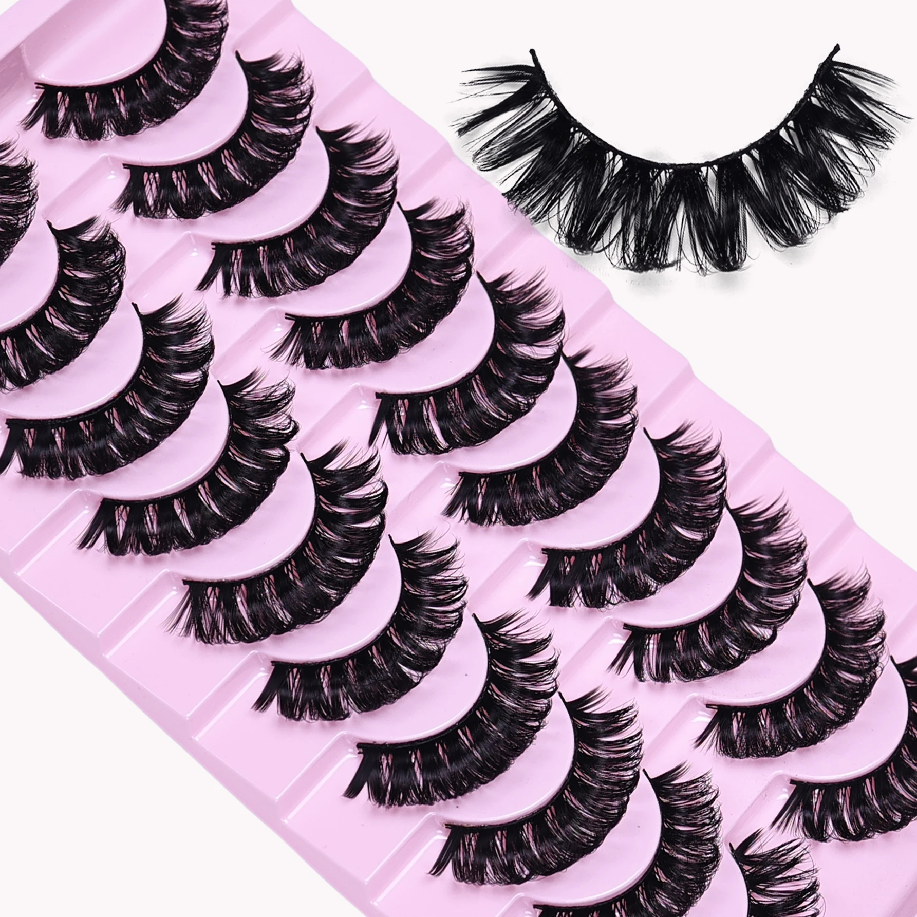 10 Pairs Russian Strip Lashes DD Curl Lashes 3D Eyelashes Reusable Fluffy False Lashes Russian Extensions