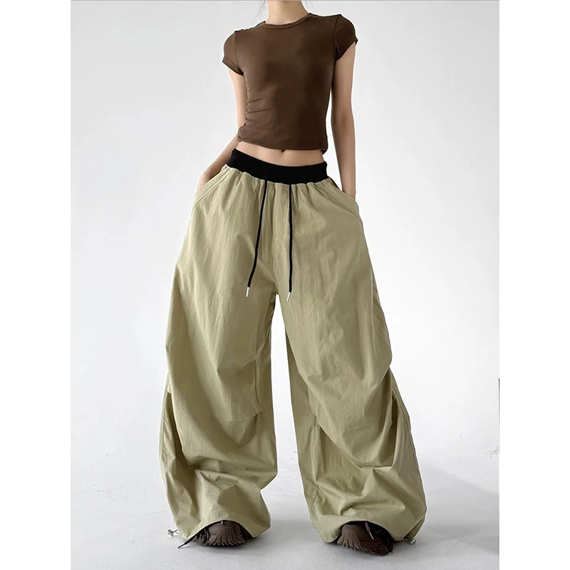 YIBASHU Women Baggy Parachute Pants Oversize Cargo Pants Harajuku Japanese 2000s Style Y2k Gyaru Vintage Trousers Clothes Summer