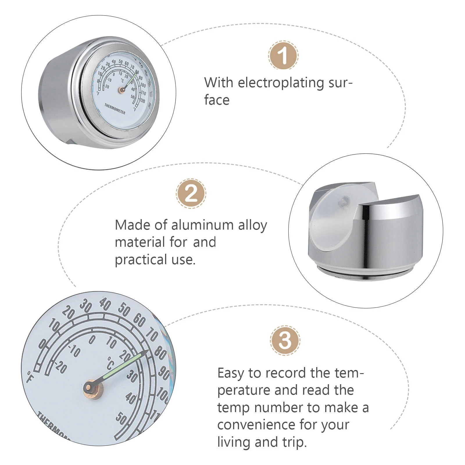

Motorcycle Handlebar Thermometer Clip on Temperature Gauge Bike Silver Durable Waterproof Shockproof Easy Installation Handlebar