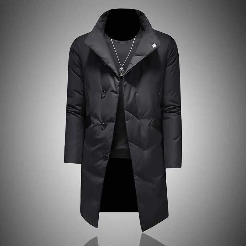 Winter Mid Length Down Jacket Lapel Vintage Down Jacket Men Clothing Black Duck Down Coat Casual Outfit Men Coat Kurtka Zimowa