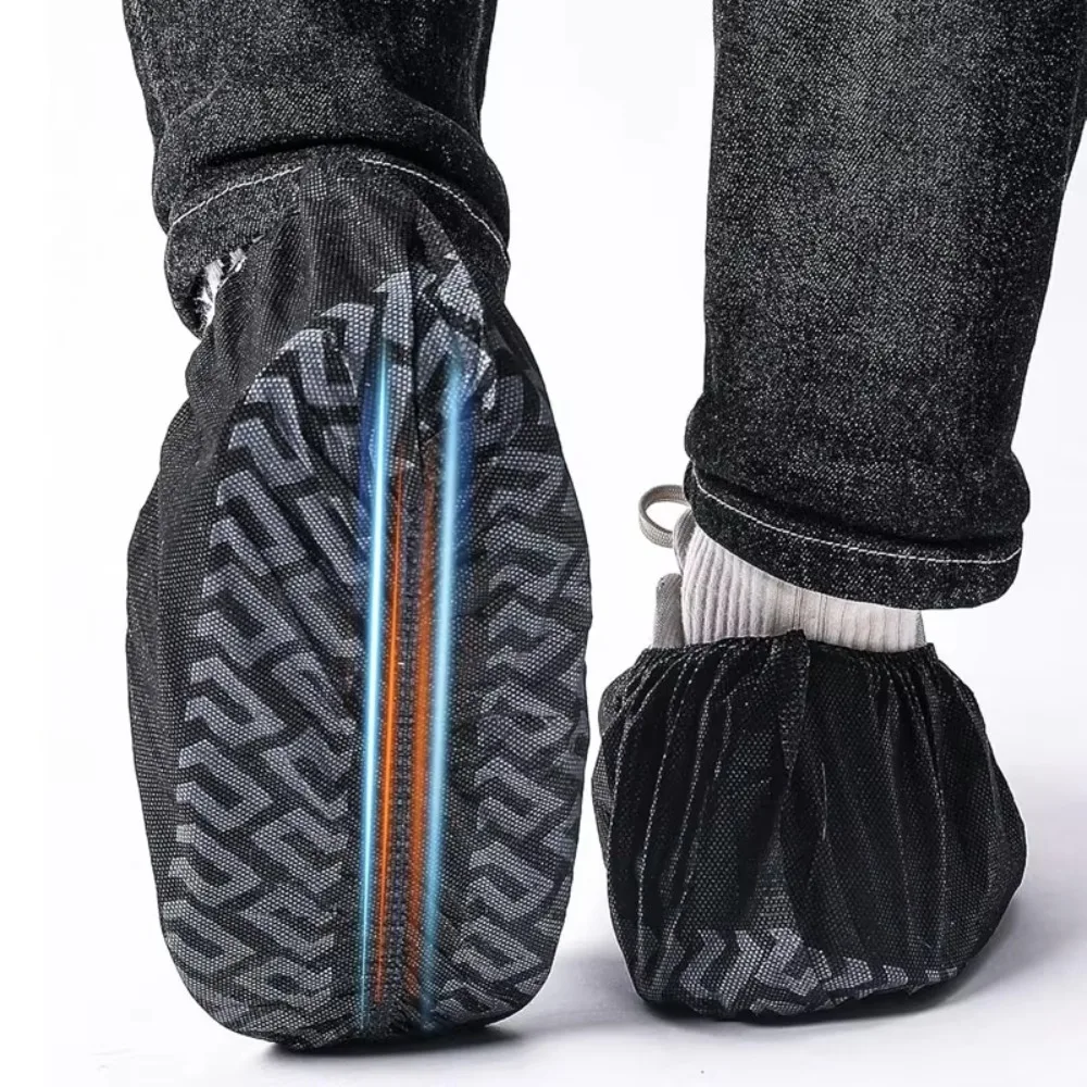 100Pack Disposable Shoe Covers Non-Slip Black Non-Woven Fabric Breathable Slip Resistant Durable Boot Covers for Indoor Home Use