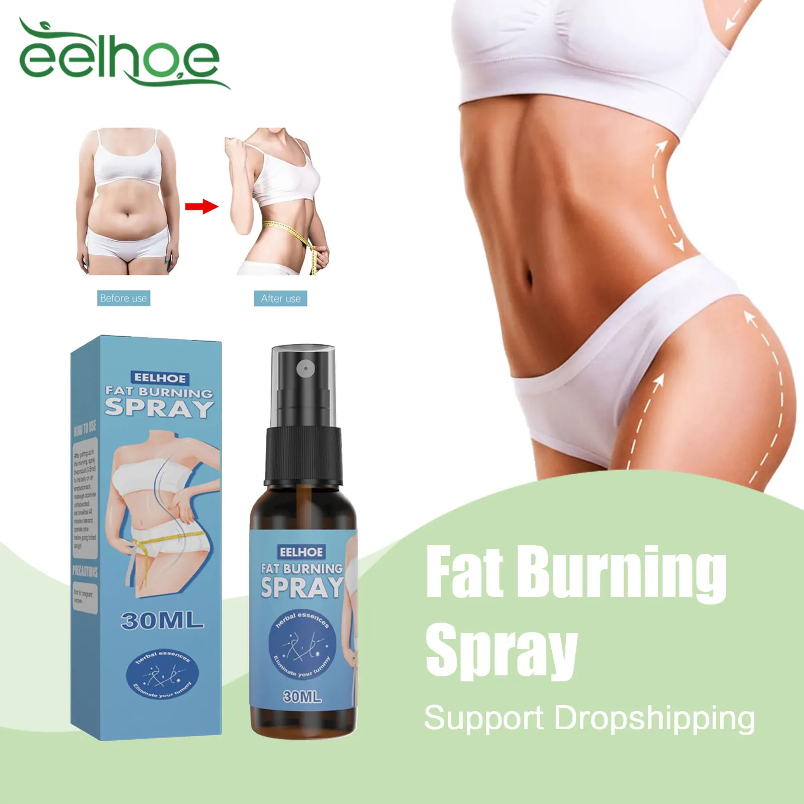 EELHOE Fat Burning Spray Remove Belly Cellulite Break Down Waist Leg Arm Fat Thin Abdomen Tummy Firming Shaping Slim Down Liquid