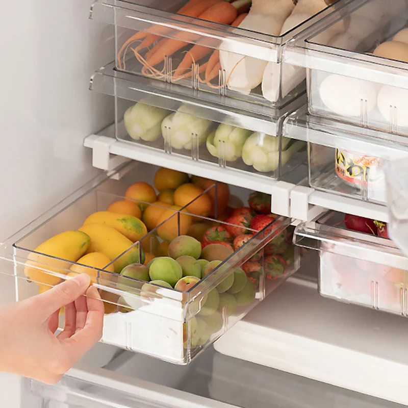 Kitchen Fruit Food Eggs Storage Box Plastic Clear Fridge Organizer Slide Under Shelf Drawer Box Rack Holder Refrigerator Drawer