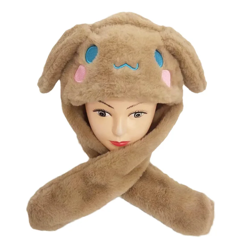 Pluszowa czapka Miniso z ruchomymi uszami, męska i damska jesienno-zimowa czapka z poduszką powietrzną Sanrio, urocza kreskówkowa czapka z jadeitowym psikiem.
