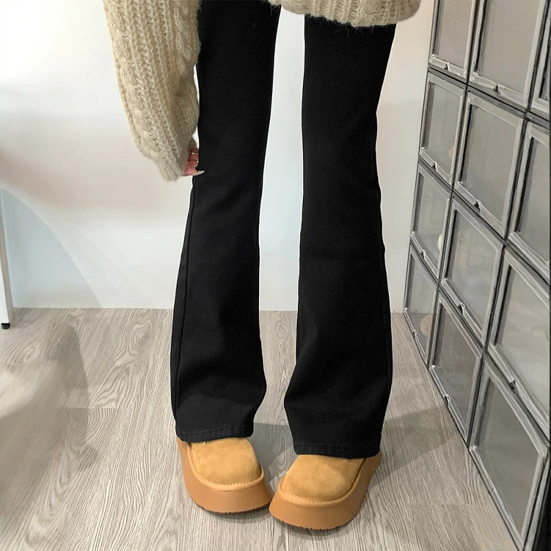 Black High Waist Bell Bottom Jeans Women's Spring Autumn Casual Cotton High Waist Micro Flared  Hoof Pants for Pear Shap...
