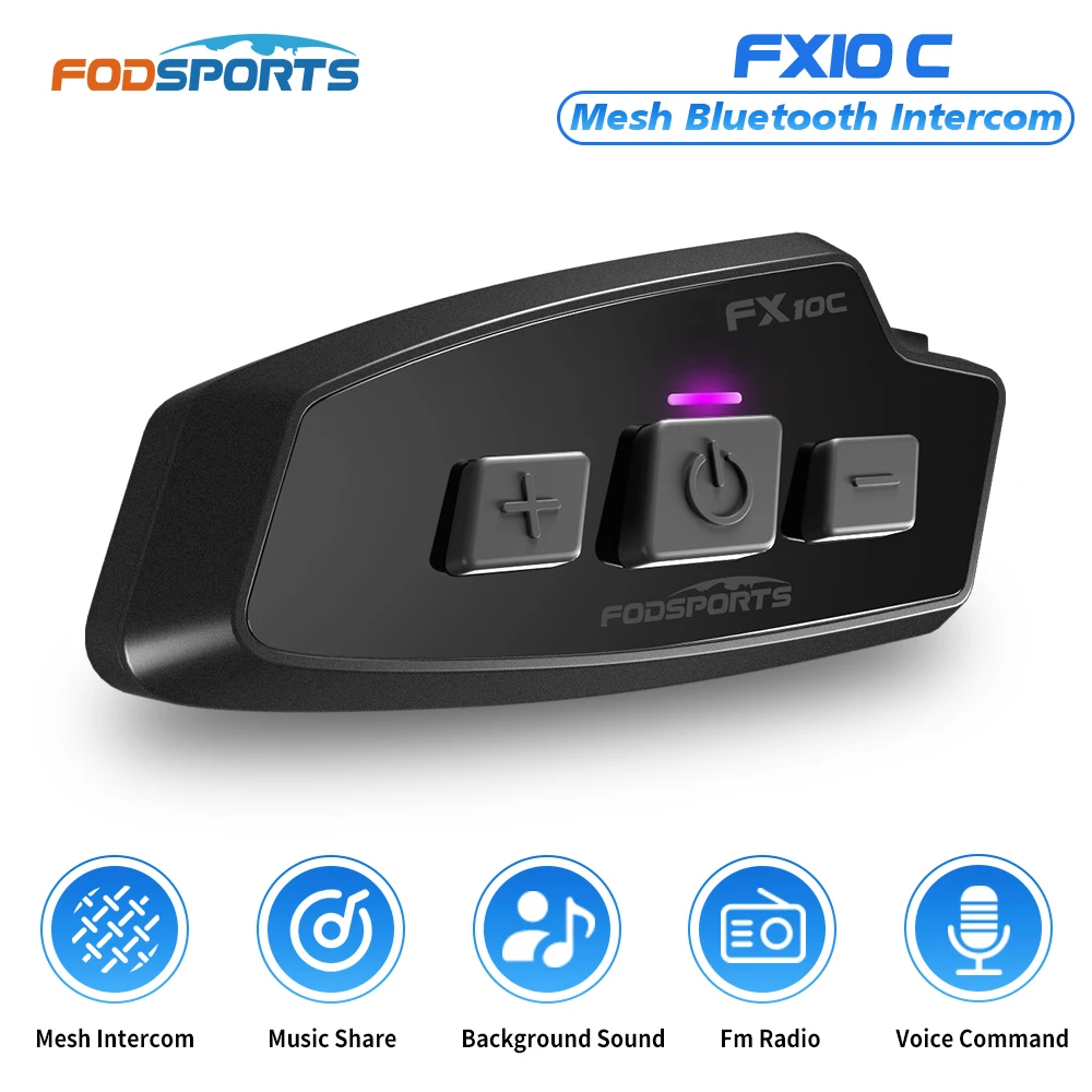 Fodsports FX10C Mesh Motorcycle Bluetooth Mesh Intercom Wireless Helmet Headset,Music Share,FM Radio.